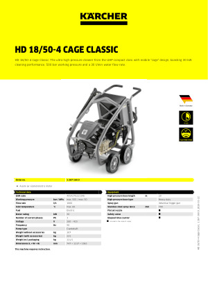 Ultra-high-pressure cleaner HD 18/50-4 Cage Classic Product information brouche