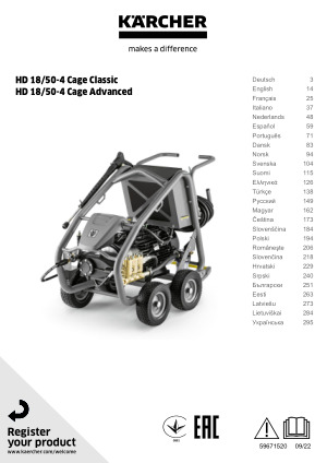 Ultra-high-pressure cleaner HD 18/50-4 Cage Classic Product Operating instructions, incl. safety information