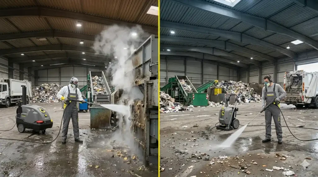 Hot Water vs Cold Water Pressure Washers for Waste Facility Cleaning
