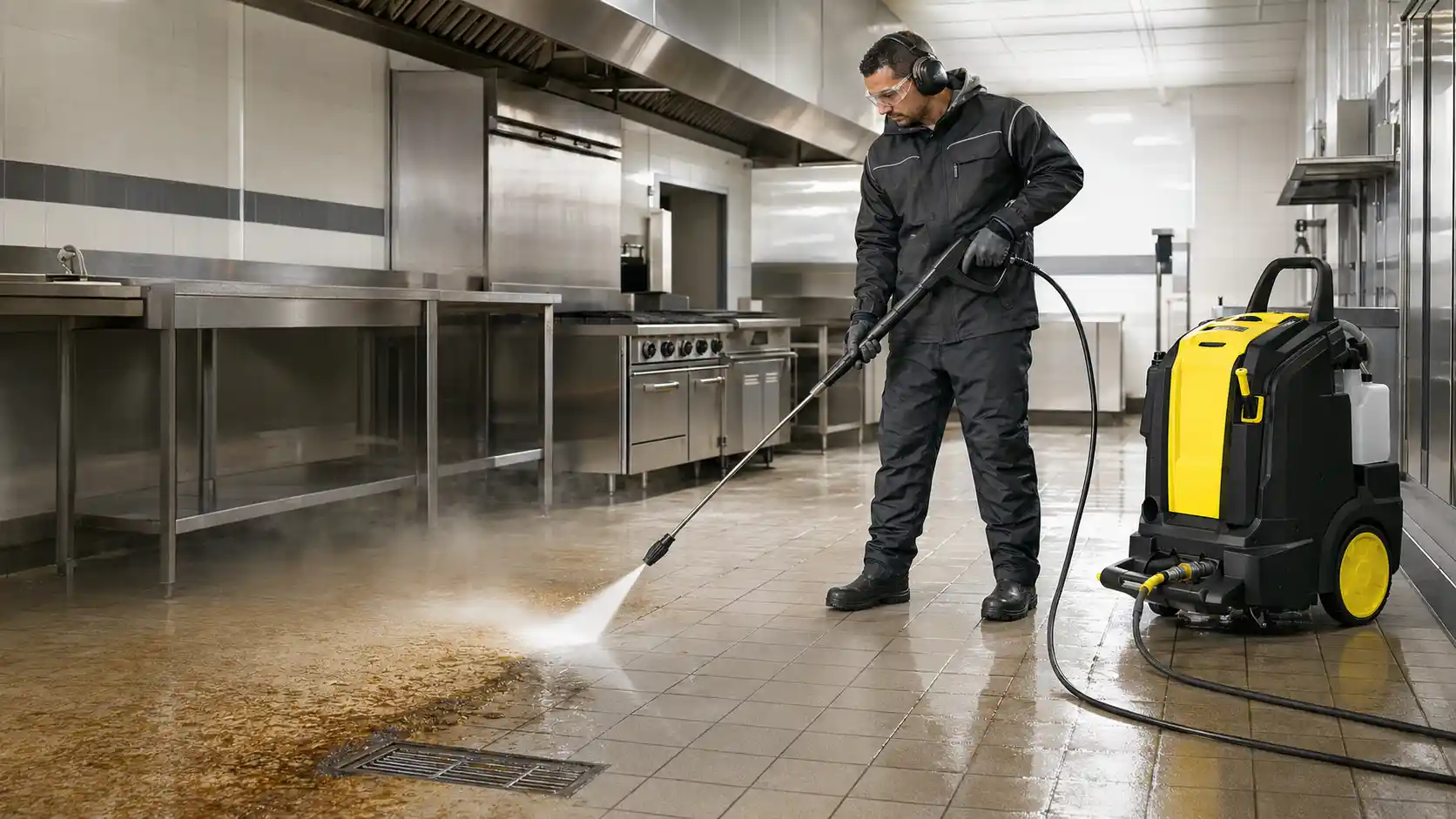 Using Hot Water Pressure Washers to Clean Commercial Kitchen Floors