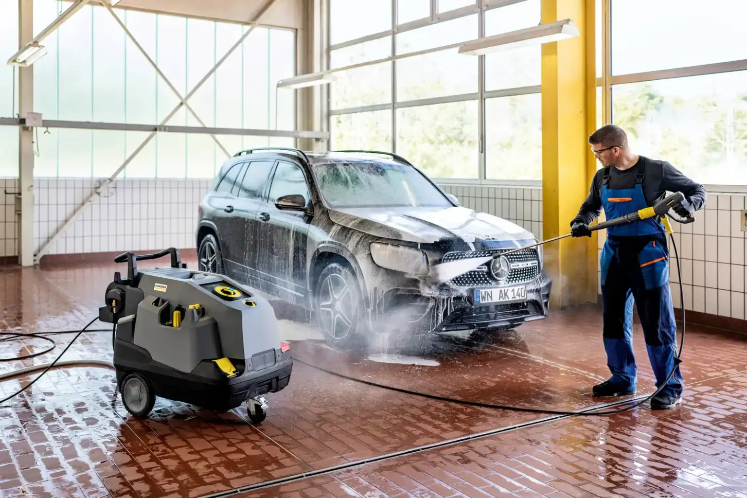 car is being cleaned with power washers in paramus, NJ