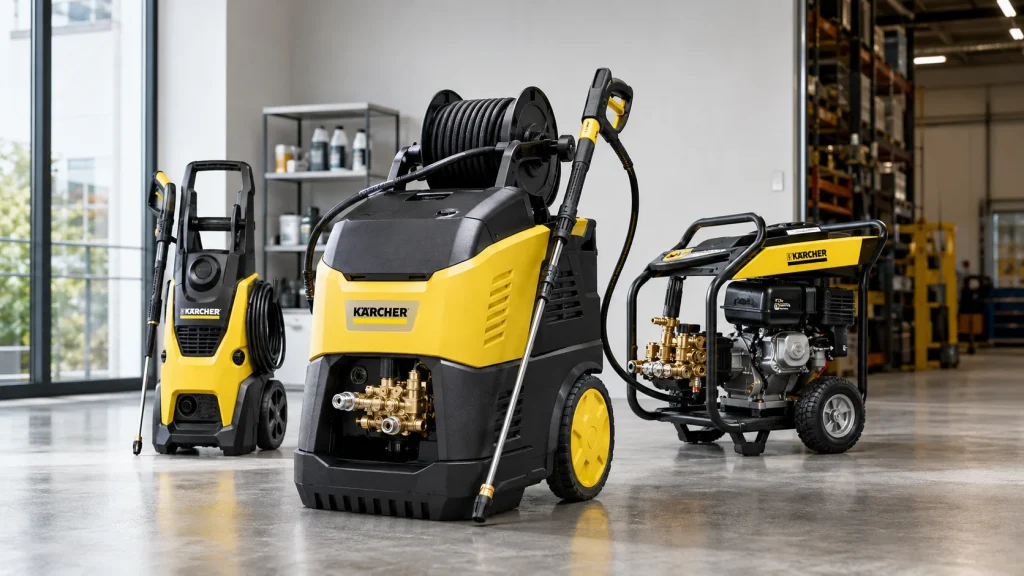 Kärcher professional pressure washers displayed for commercial and industrial cleaning applications.